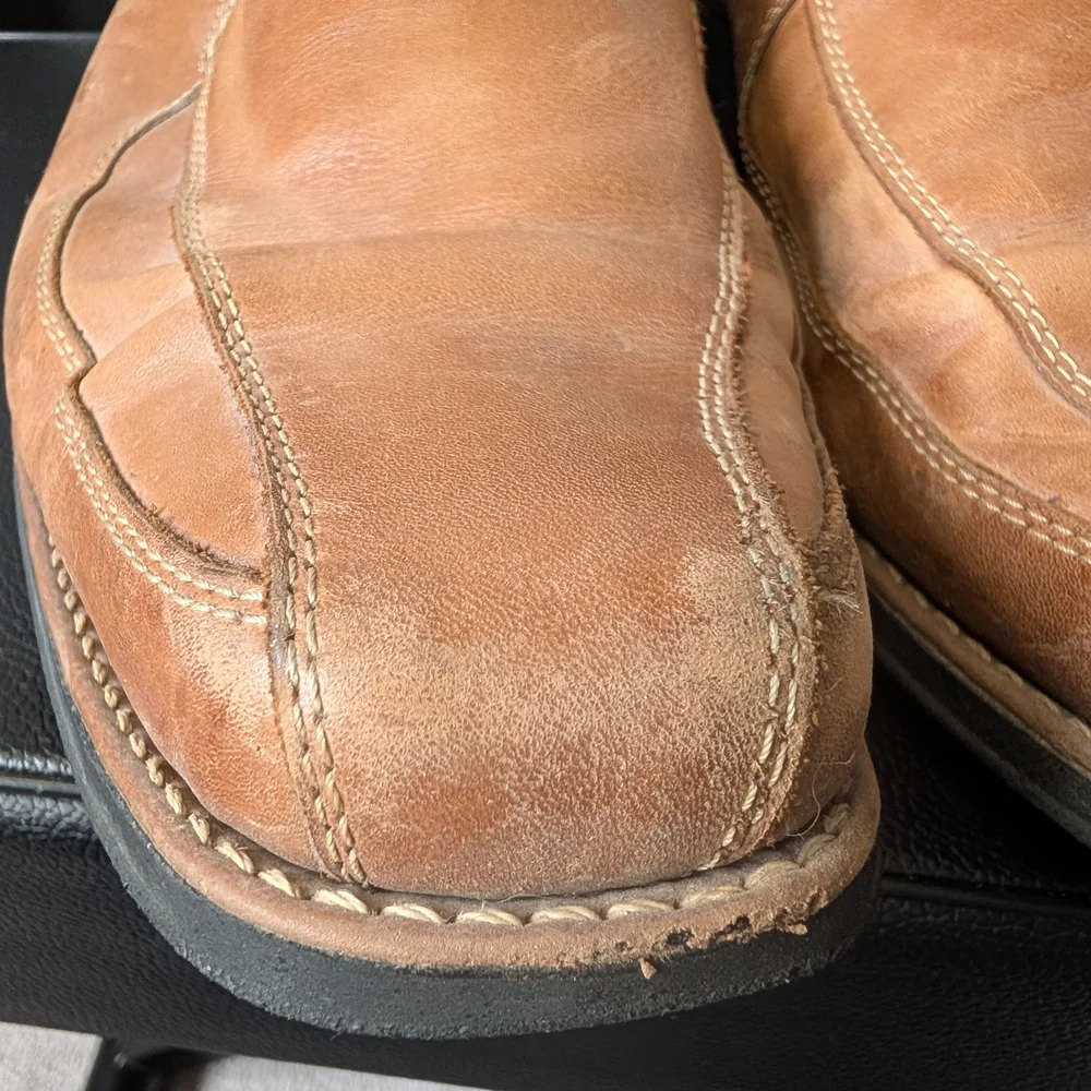 Sandro Comfort Leather‎ Loafers Men’s 13D Tan Brown Slip On Shoes Made in Brazil
